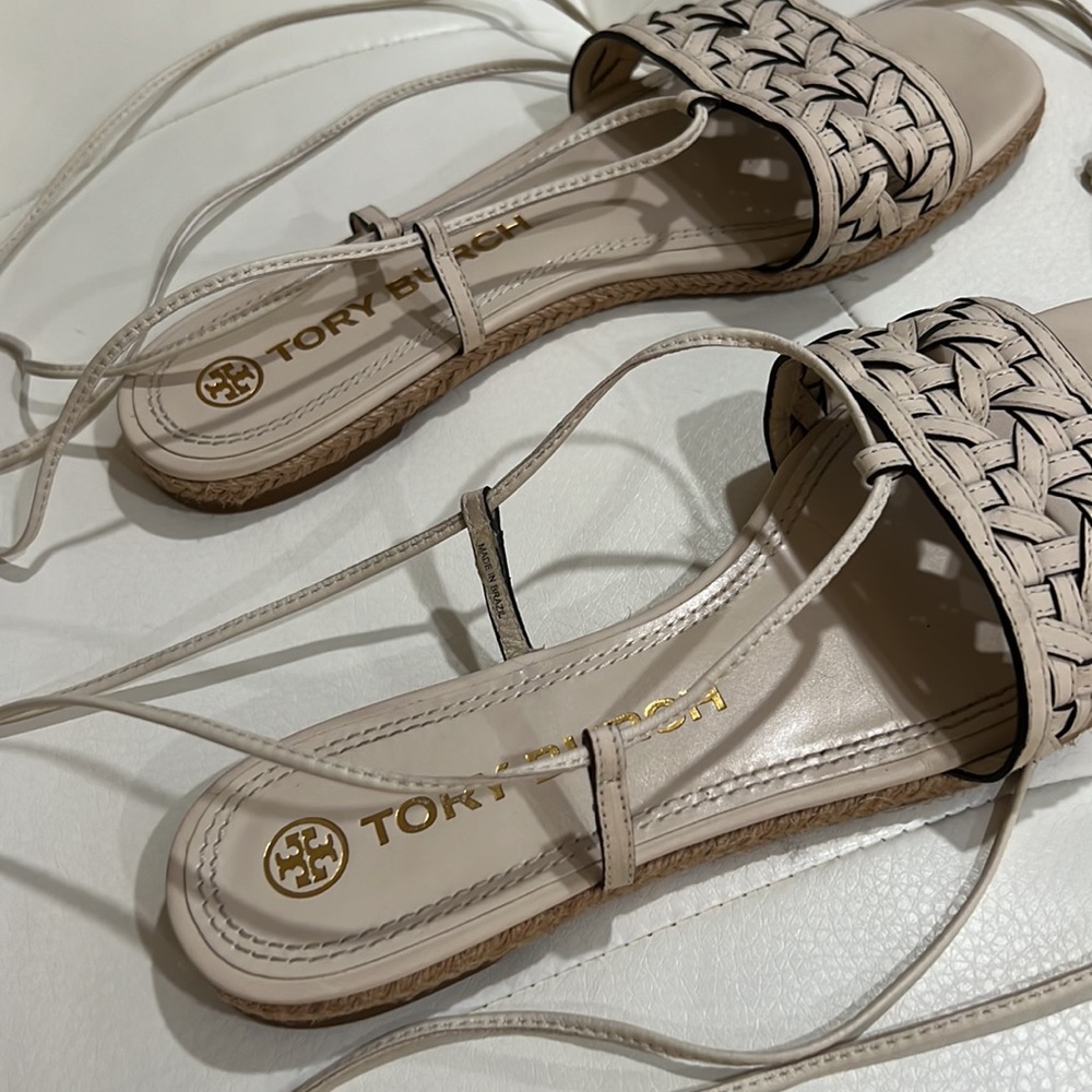 Tory Burch Basket Weave Espadrille Sandals With Lace … Gem